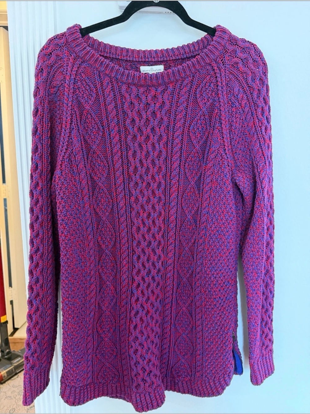 LL Bean Signature Fisherman Cable Knit Tunic - Blue Red